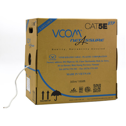 CÁP MẠNG VCOM CAT5E UTP VỎ PVC THÙNG 305 MÉT