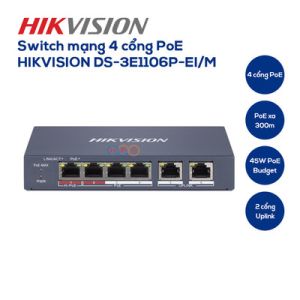 Switch mạng 4 cổng PoE HIKVISION DS-3E1106P-EI/M