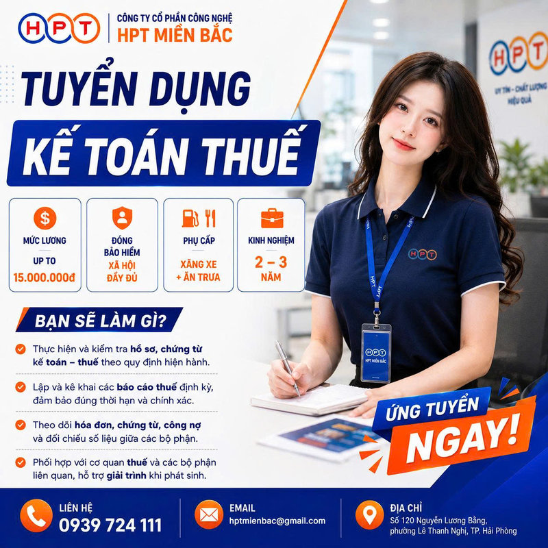 HPT MIỀN BẮC TUYỂN DỤNG KẾ TOÁN THUẾ